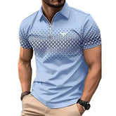 Men’s Summer Sporty Short Sleeve Polo Shirt – Casual Lapel Zipper, Printed Quick-Dry Polyester Top  Adomoo